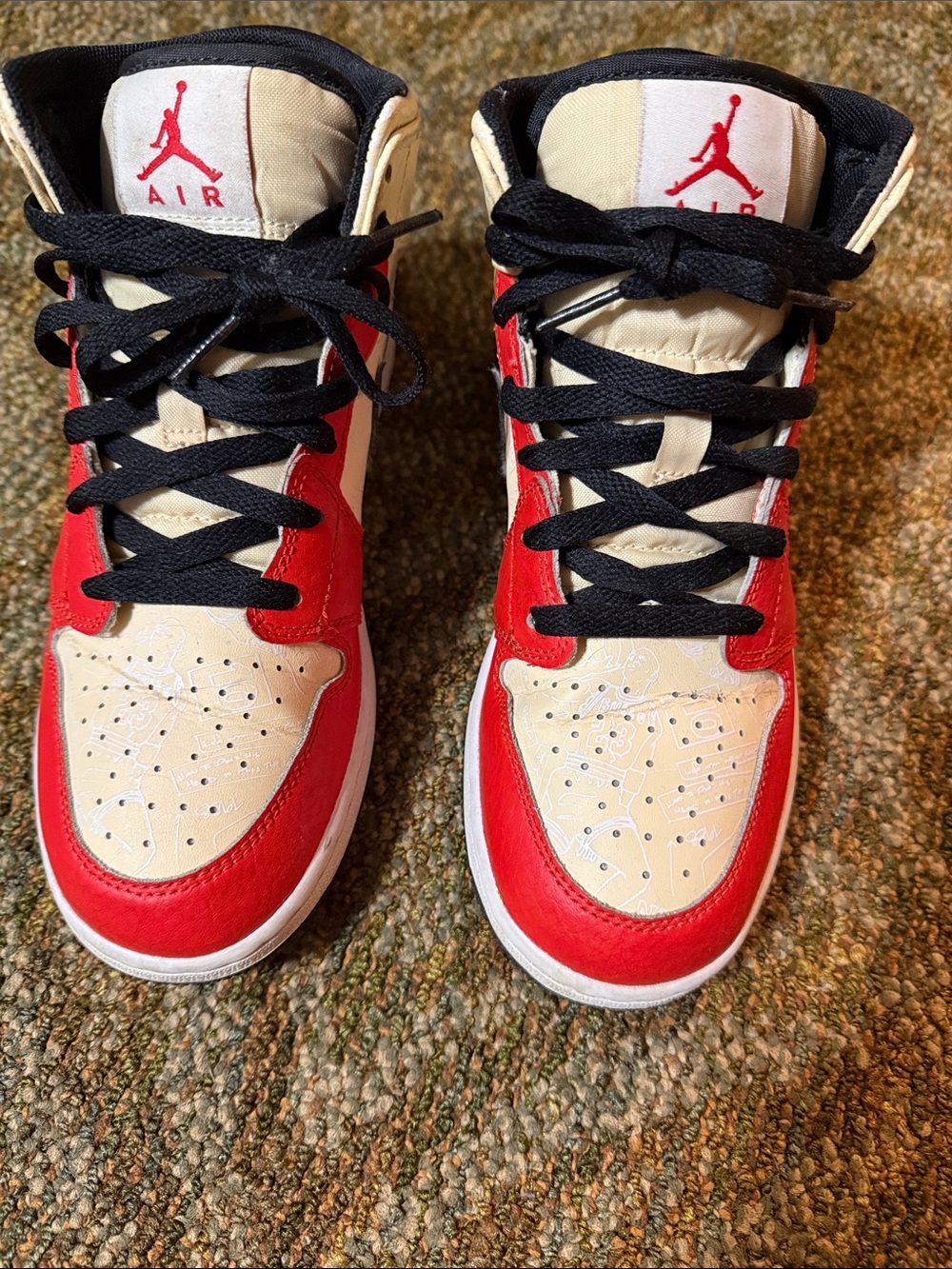 Jordan Kids High-Top Sneakers in Red, Cream and Black